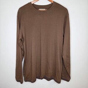 Public Supply NYC Mens Brown Cotton Long Sleeve Shirt Crochet Trim Size L